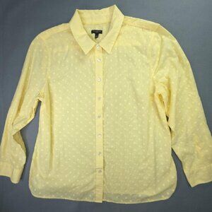 Talbots Shirt Womens XL Petite Yellow Swiss Dot Button Down Cotton Preppy Casual